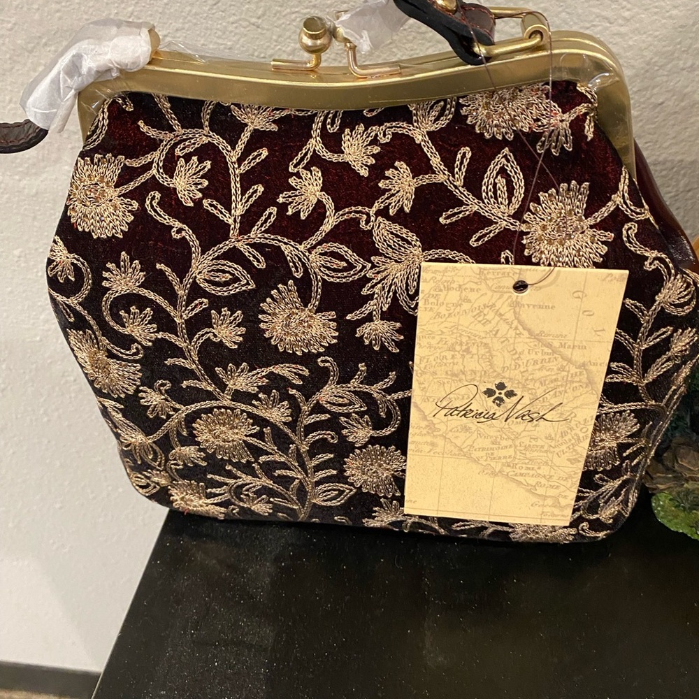 Patricia Nash Maroon and Gold Floral Clutch